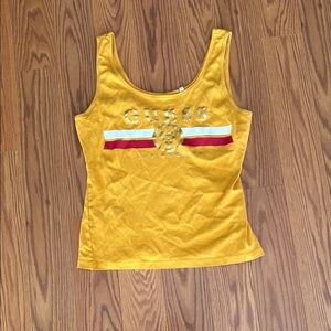 GUESS Mustard Yellow Tank Top with Red and White Accents